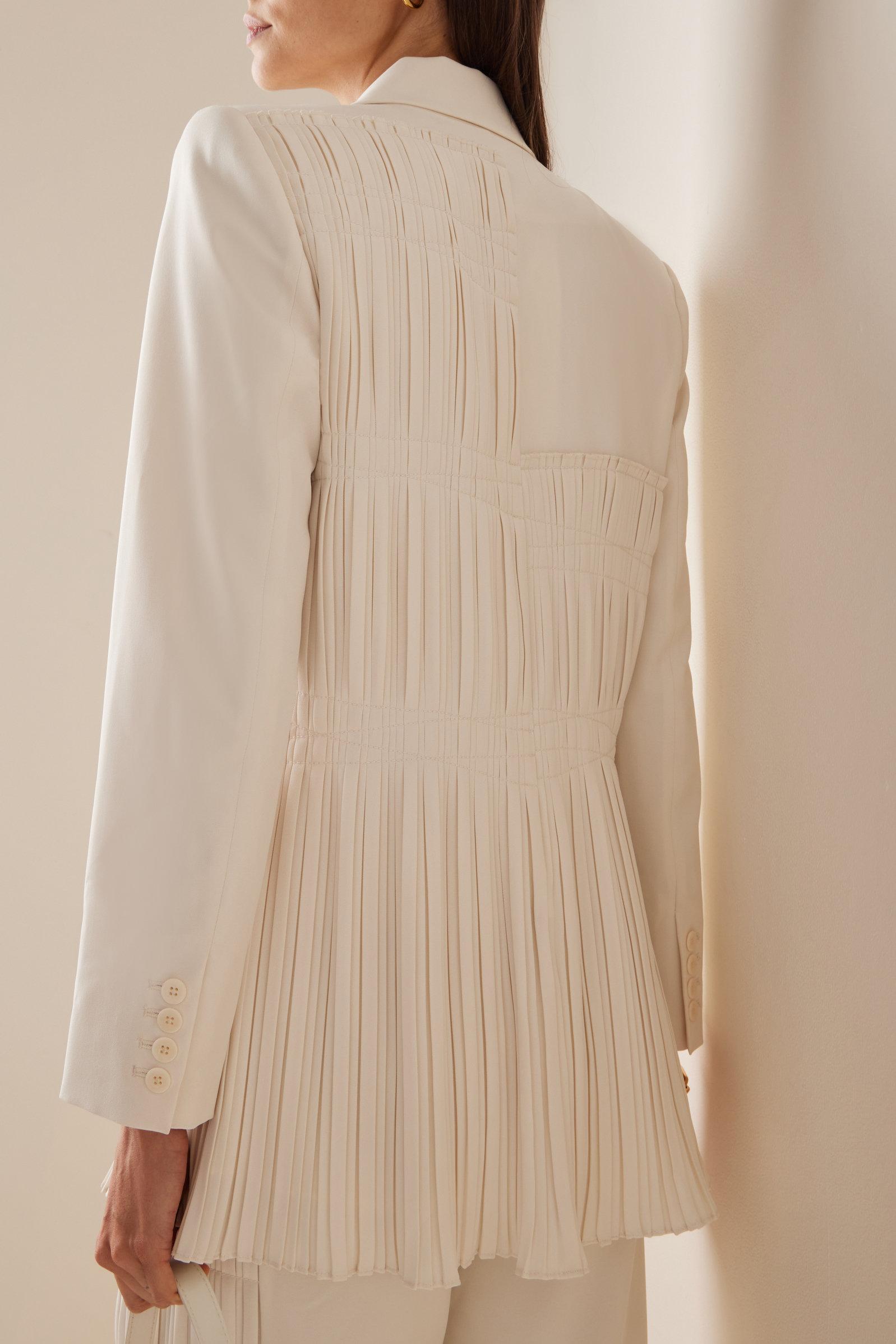 Pleat Solid Tailored Collar Blazer & High Waist Loose Pants Set