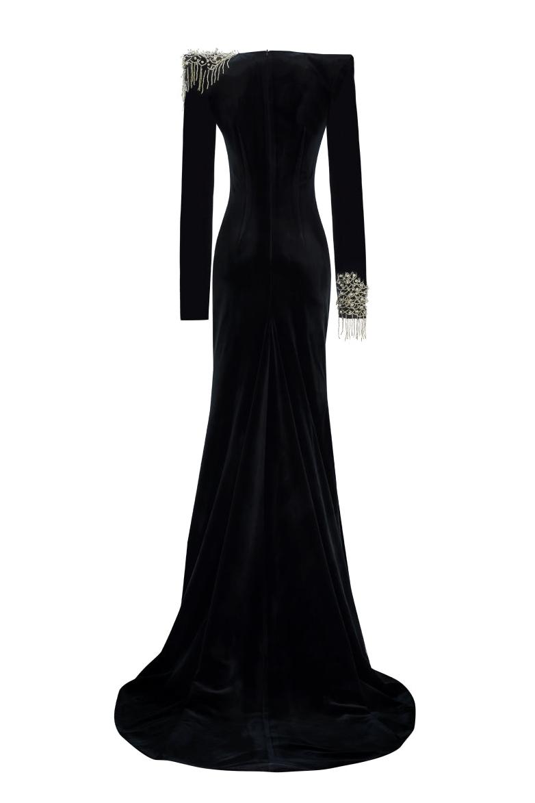Nail Bead Embroidery Velvet Maxi Dress Nail Bead Embroidery Velvet Maxi Dress
