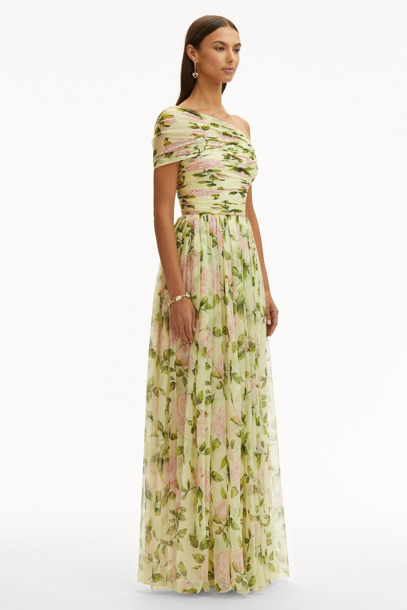 Floral Skew Collar Chiffon Maxi Dress Floral Skew Collar Chiffon Maxi Dress