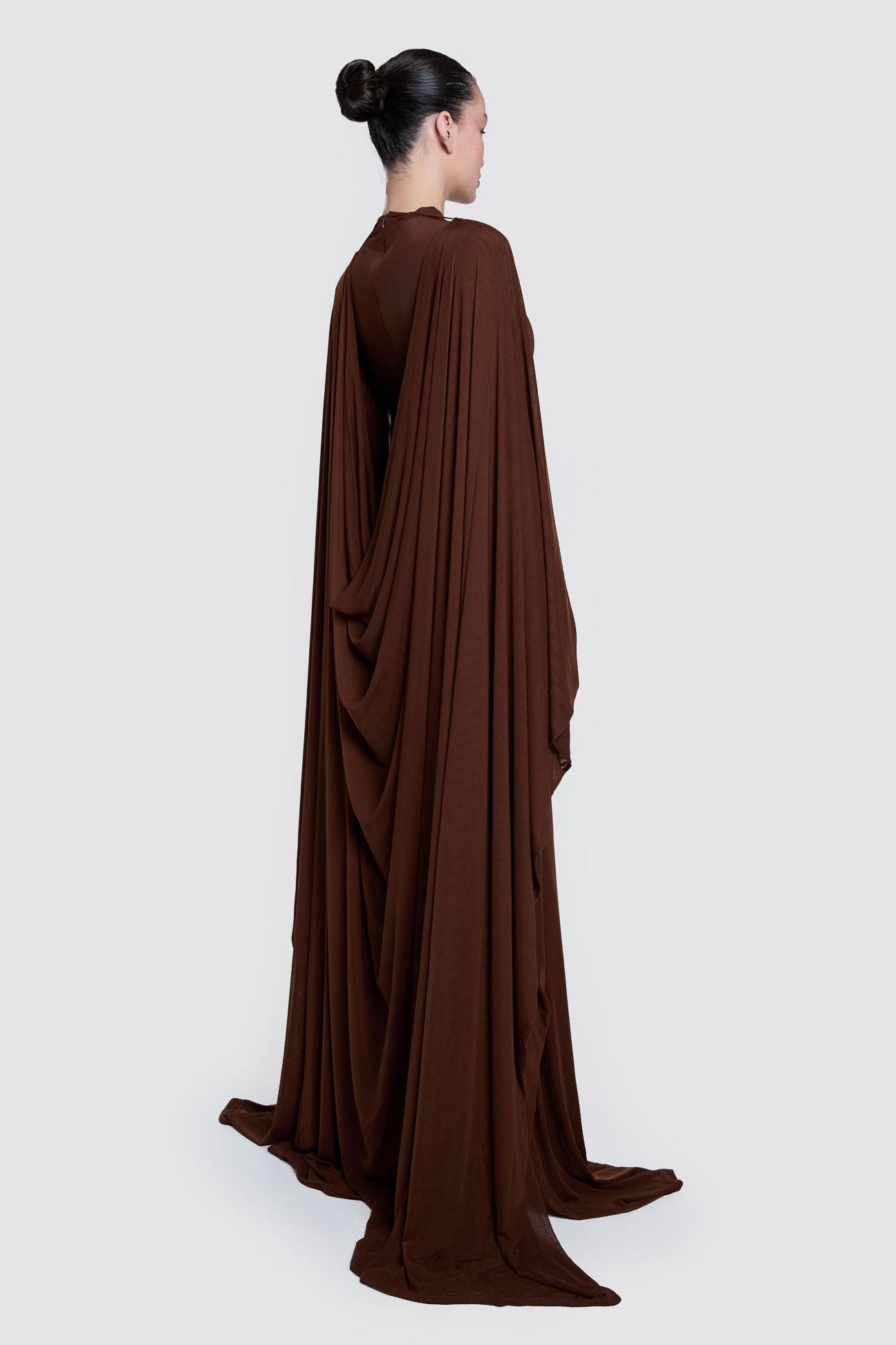 Jersey Solid Maxi Dress With Cape Jersey Solid Maxi Dress With Cape