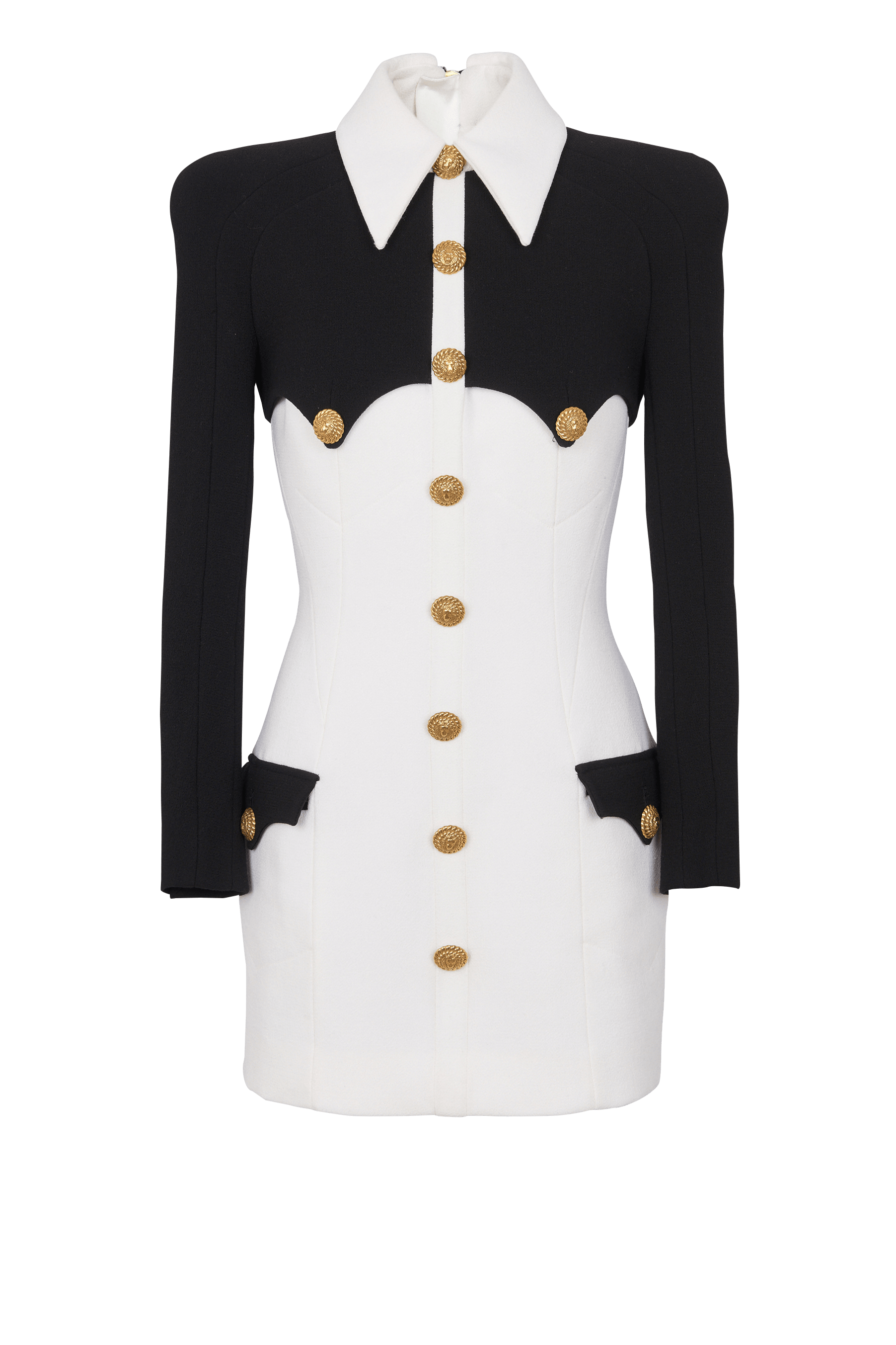 Contrast Color Metal Button Long Sleeve Mini Dress Contrast Color Metal Button Long Sleeve Mini Dress