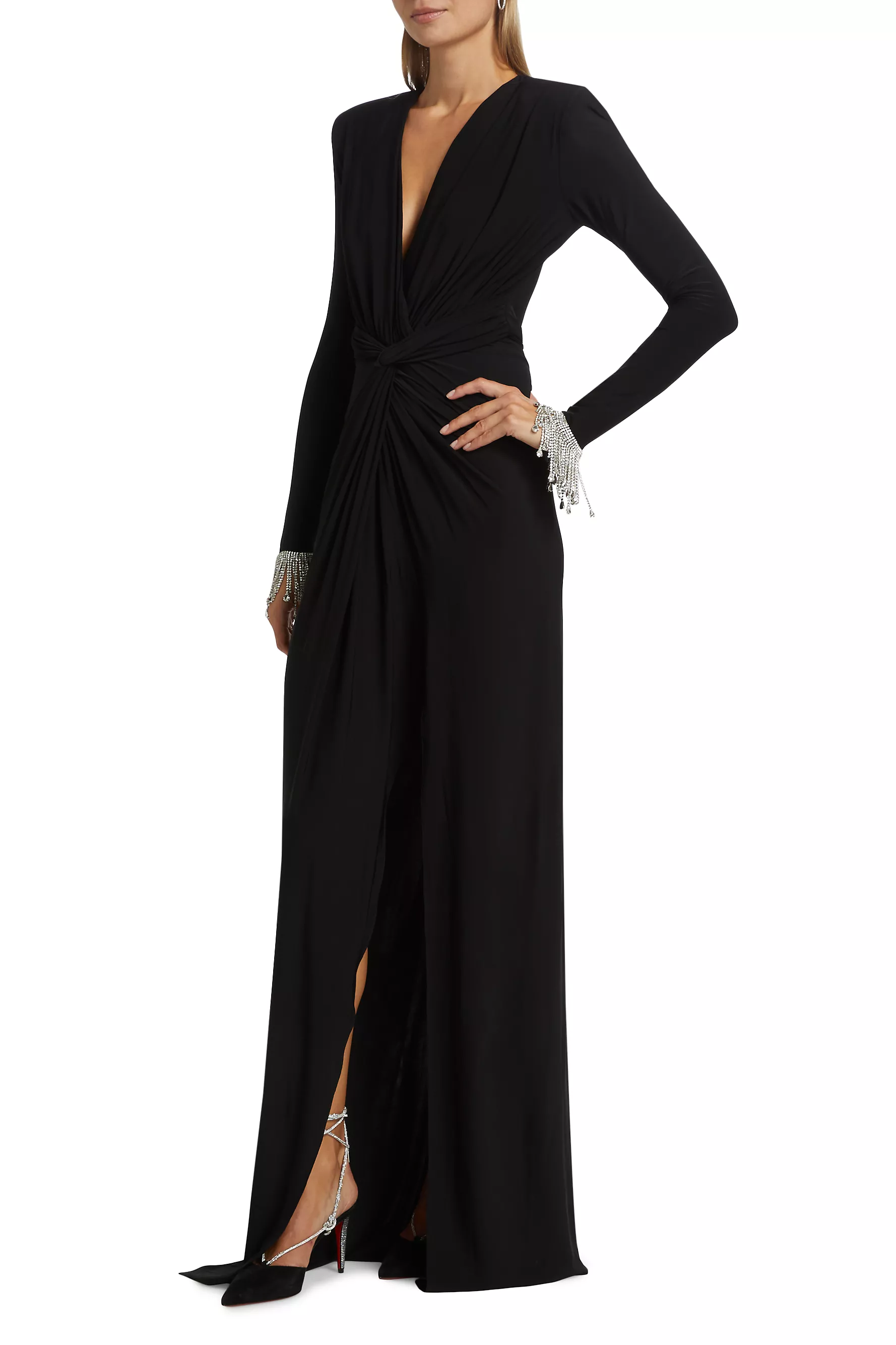 Rhinestone Jersey Split Midi Dress Rhinestone Jersey Split Midi Dress