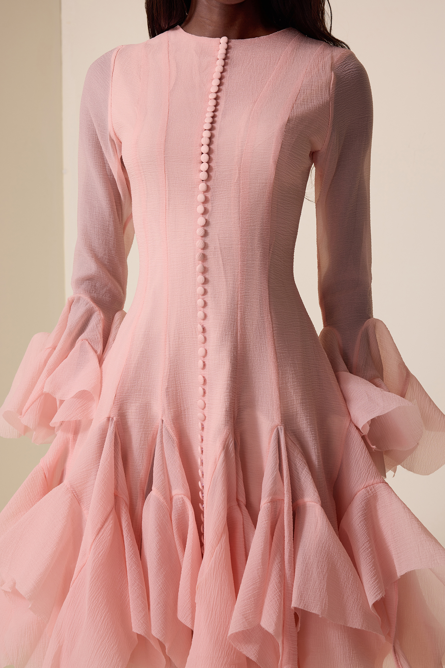 Solid Ruffle Bell Sleeve Midi Dress Solid Ruffle Bell Sleeve Midi Dress