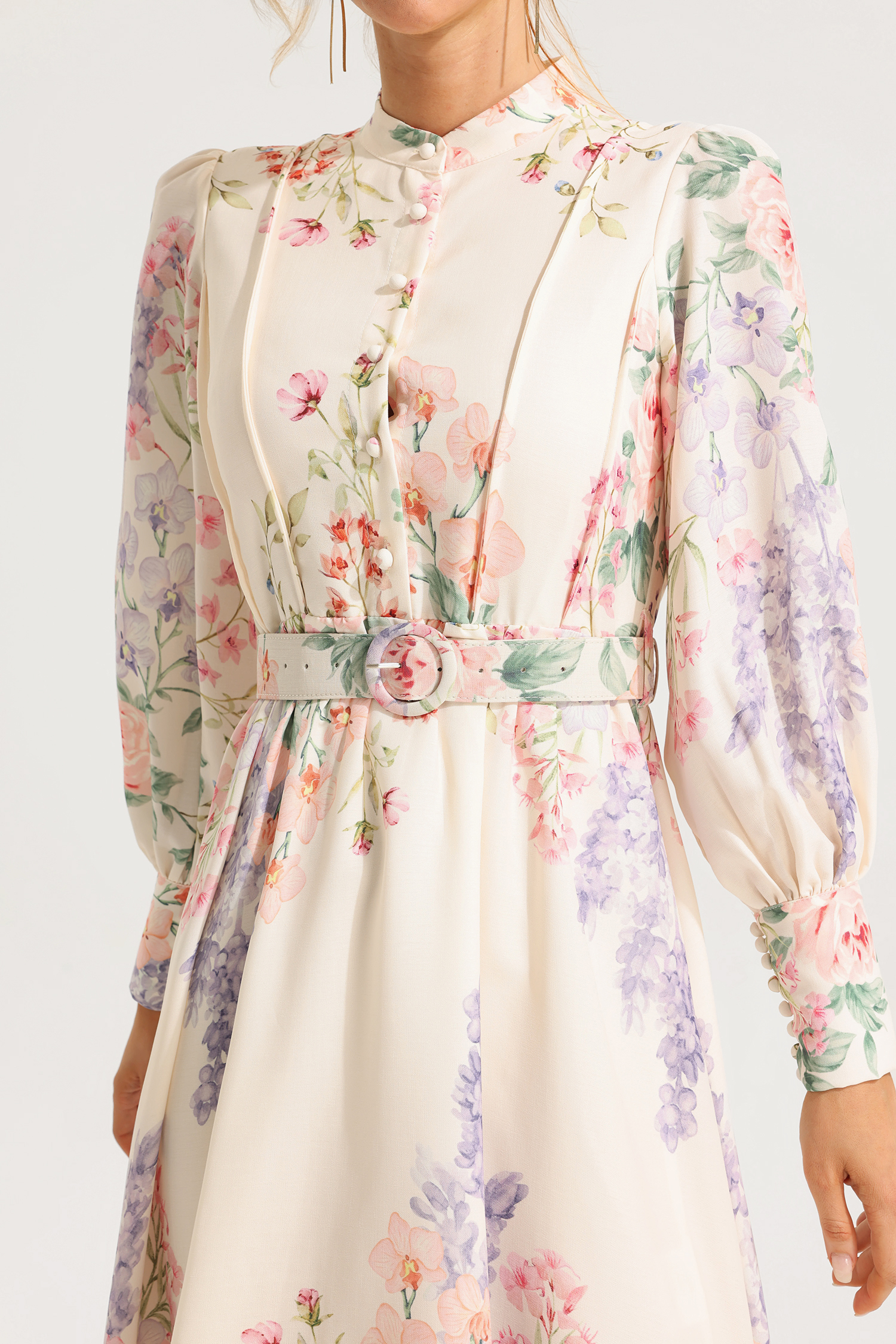 Floral Long Sleeve Maxi Dress With Belt Floral Long Sleeve Maxi Dress With Belt
