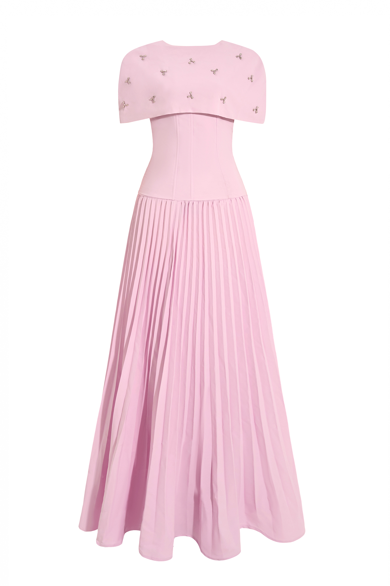 Off-Shoulder Solid Top With Cape & High Waist Pleat Midi Skirt Set