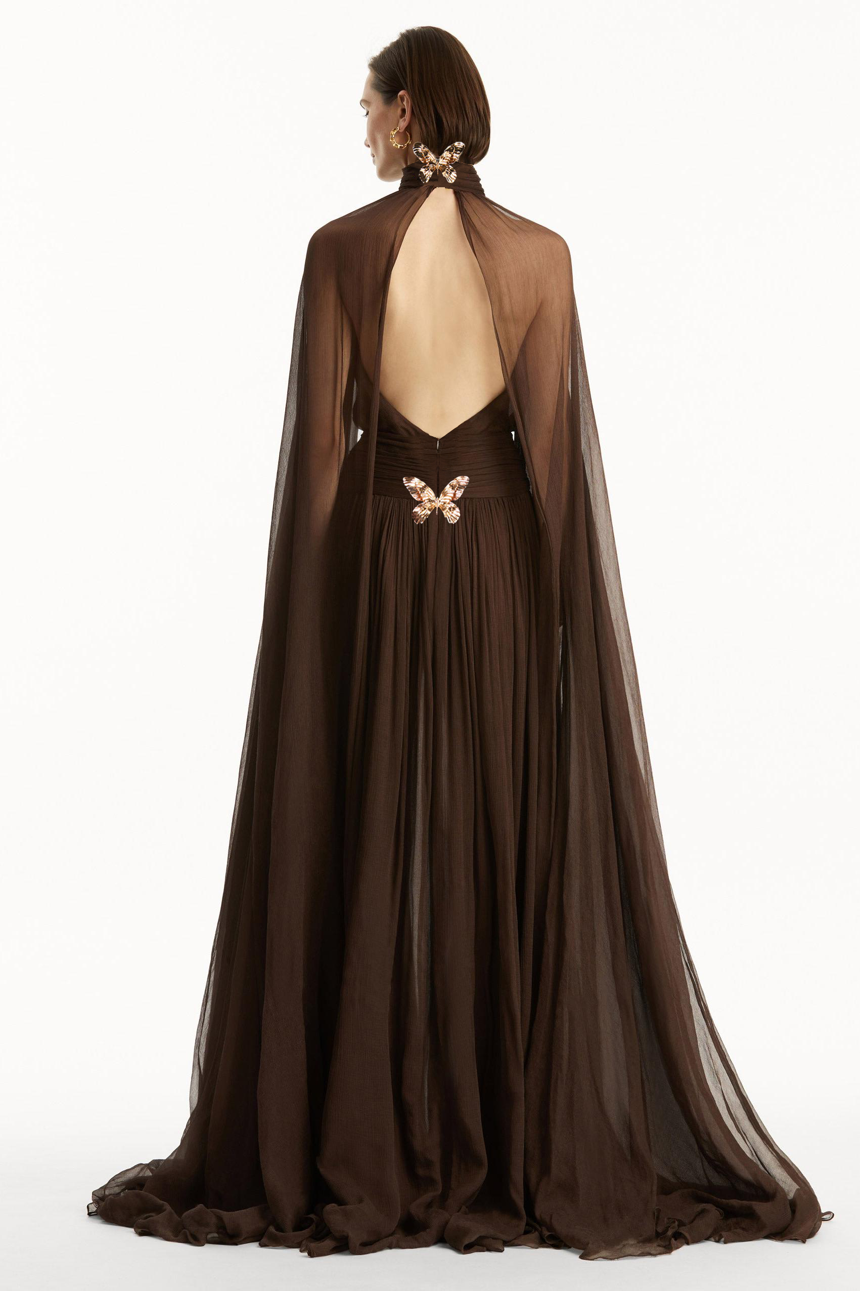 Chiffon High Neck Cape Sleeve Maxi Dress Chiffon High Neck Cape Sleeve Maxi Dress