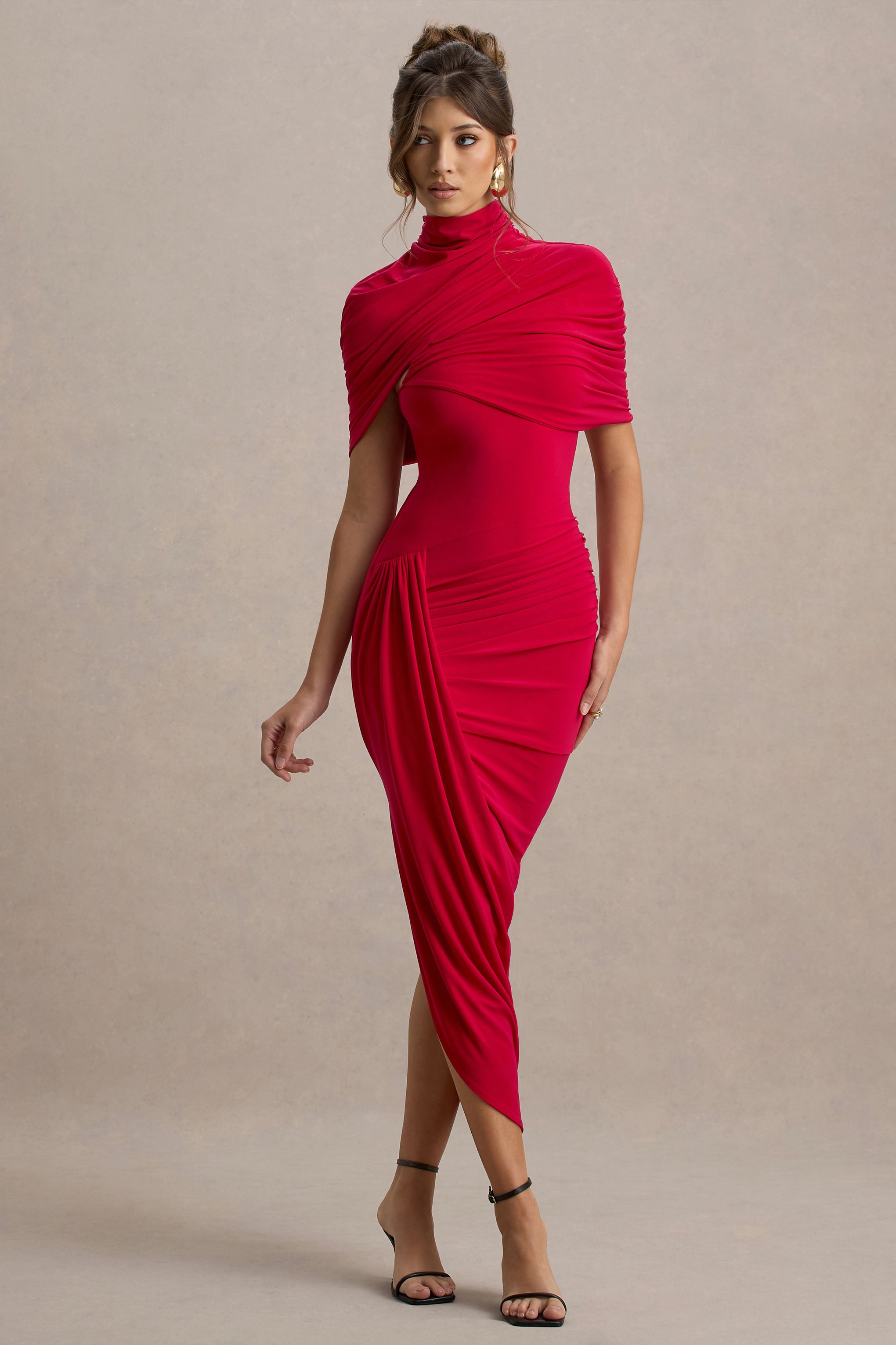 Asymmetric Twisted Cape Midi Dress Asymmetric Twisted Cape Midi Dress