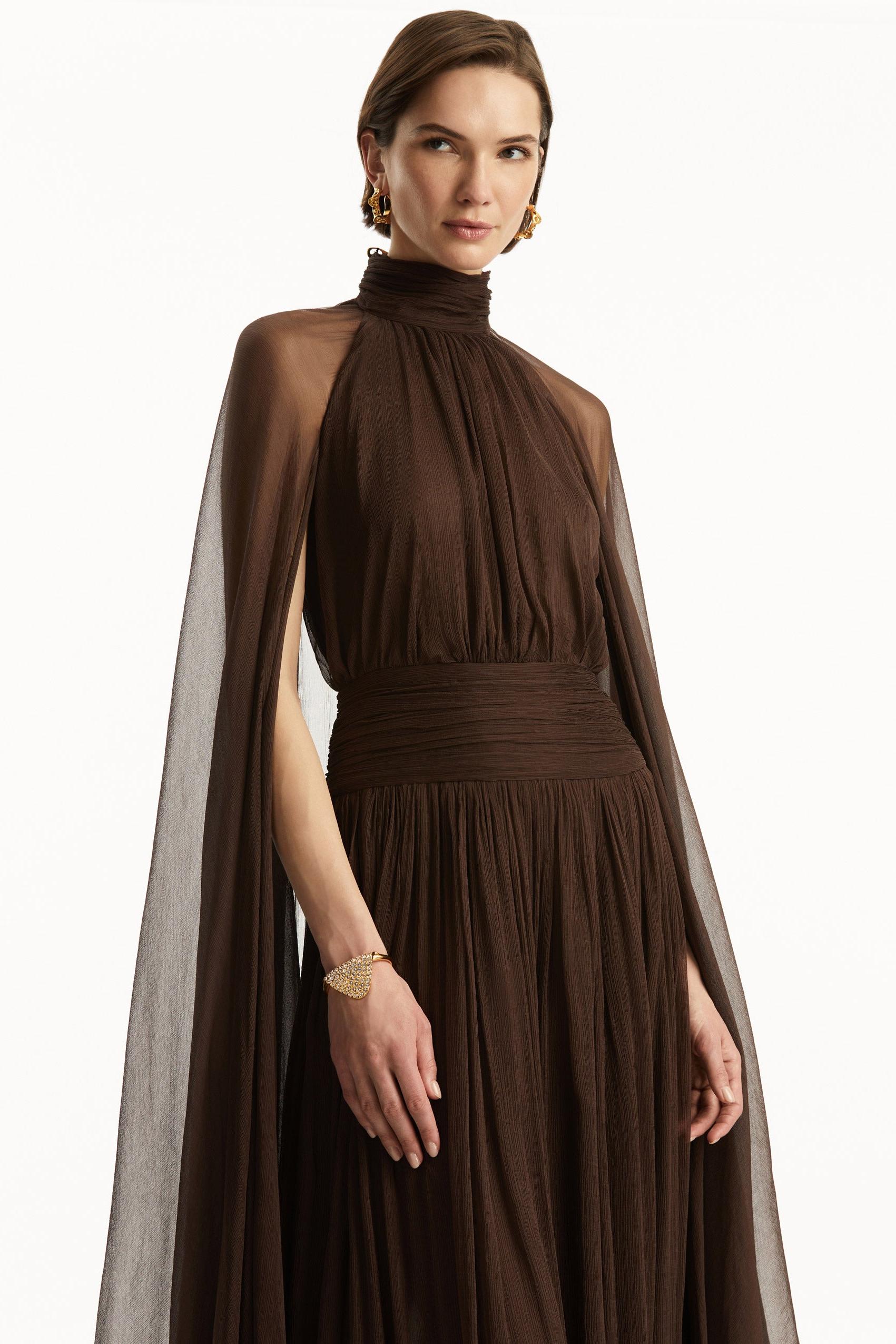 Chiffon High Neck Cape Sleeve Maxi Dress Chiffon High Neck Cape Sleeve Maxi Dress