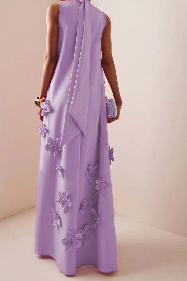 3D Floral High Neck Sleeveless Maxi Dress 3D Floral High Neck Sleeveless Maxi Dress