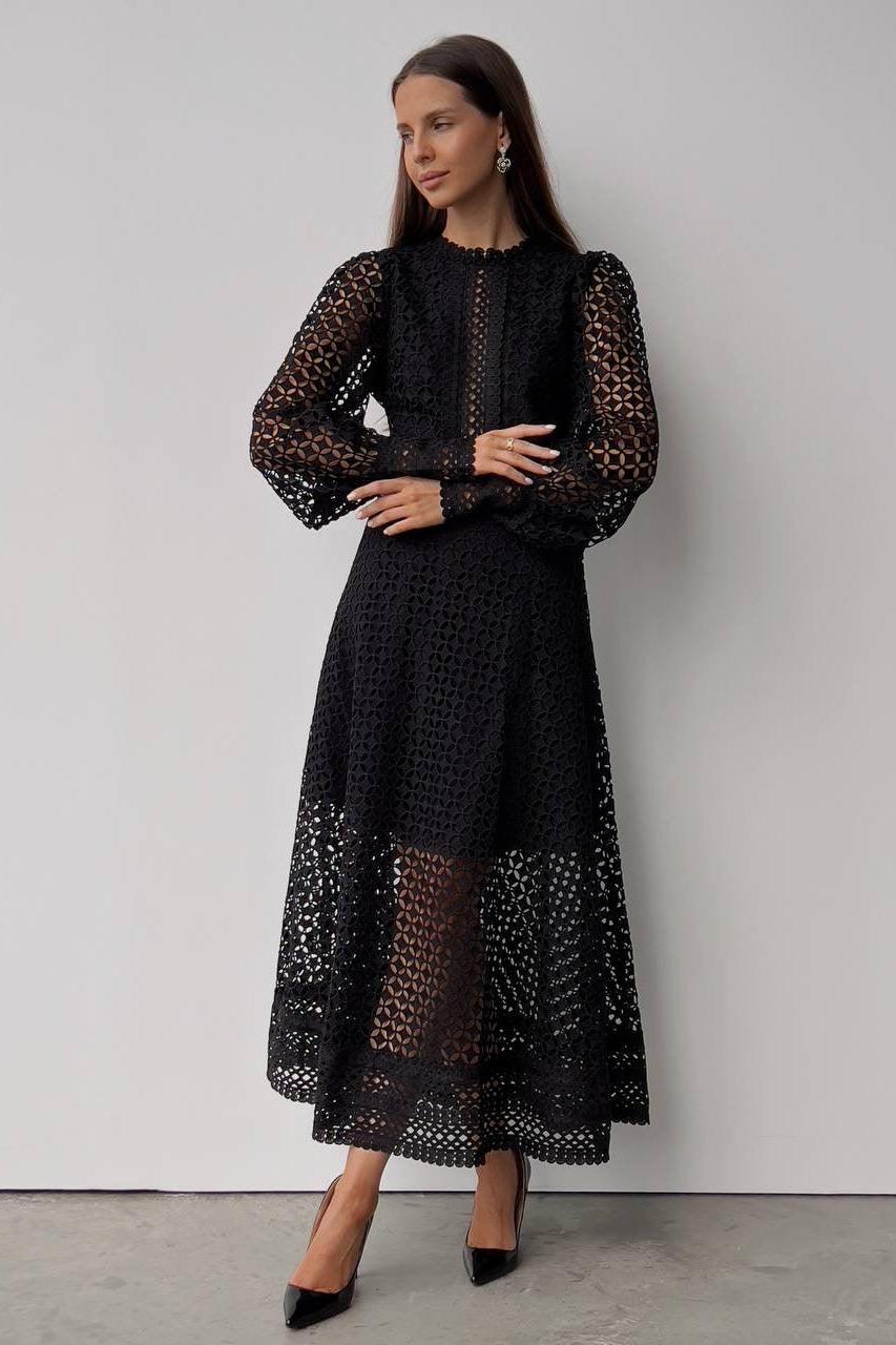 Solid Lace Lantern Sleeve Midi Dress Solid Lace Lantern Sleeve Midi Dress