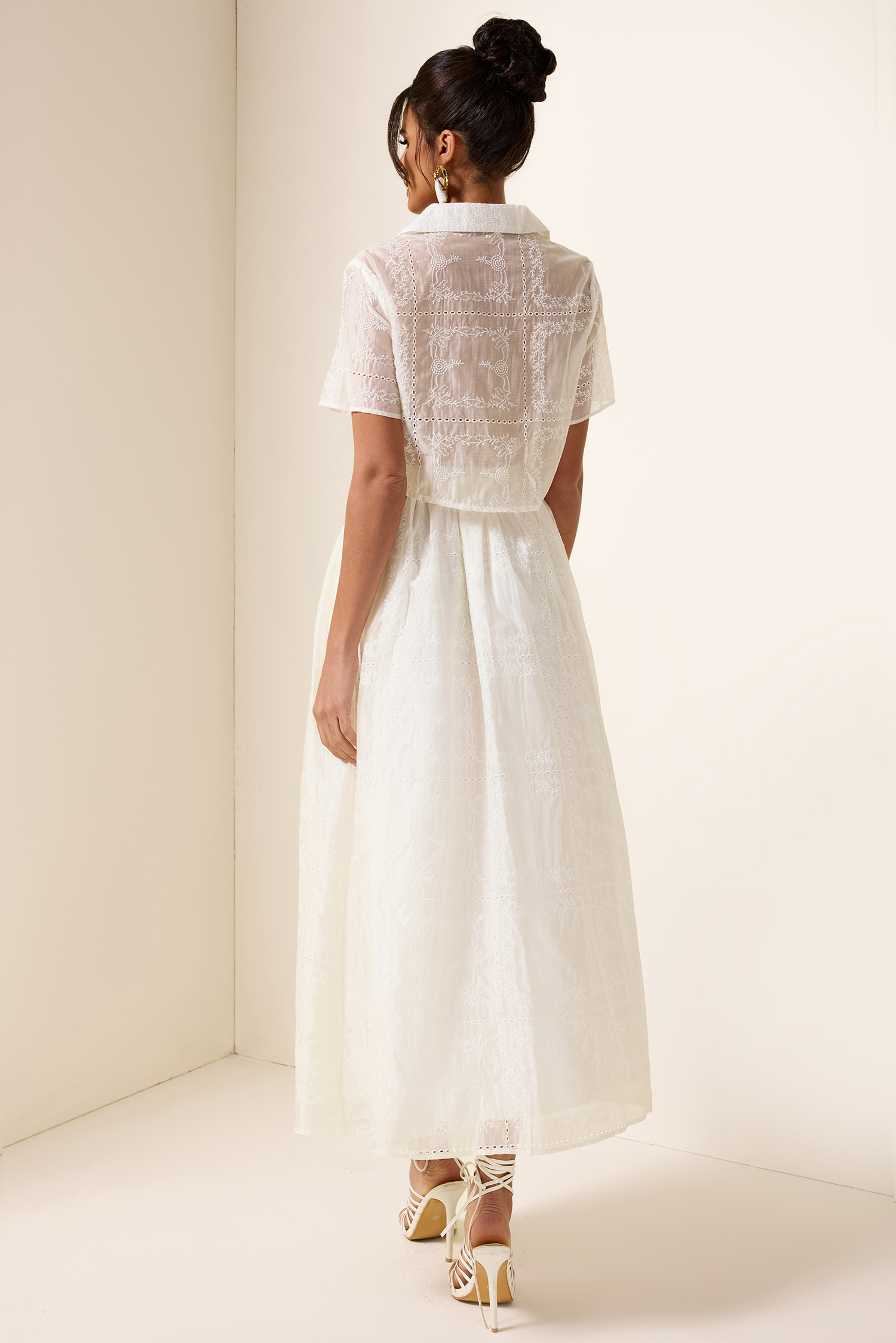Solid Embroidred Top & Mid Waist Embroidered Skirt Set Solid Embroidred Top & Mid Waist Embroidered Skirt Set