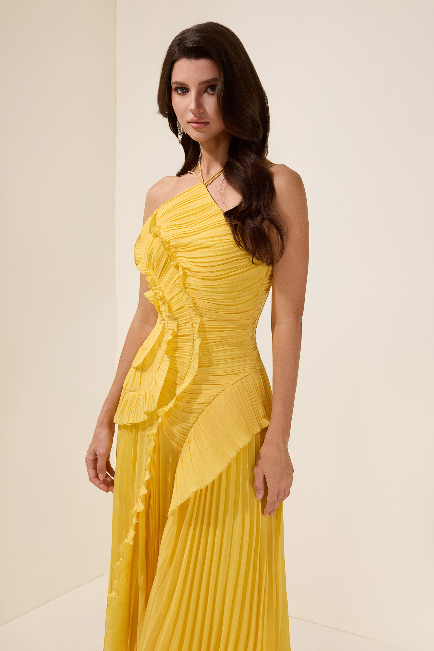 Pleated Frill Halter Neck Midi Dress Pleated Frill Halter Neck Midi Dress