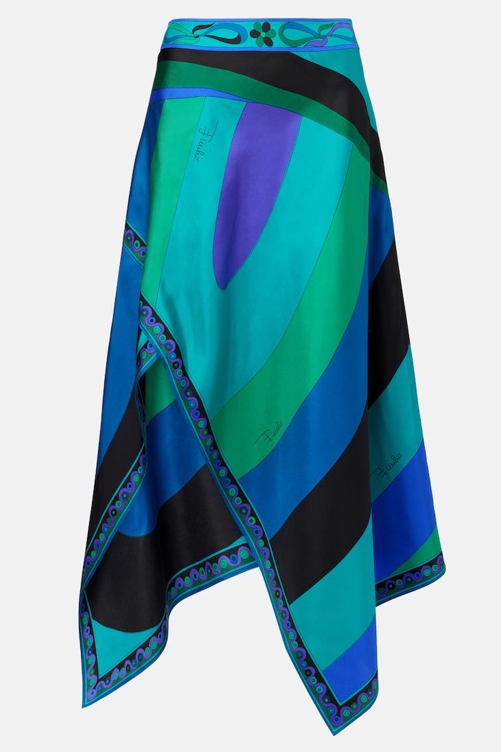 Satin Halter Neck Mini Top & Abstract Print Mid Waist Midi Skirt Set